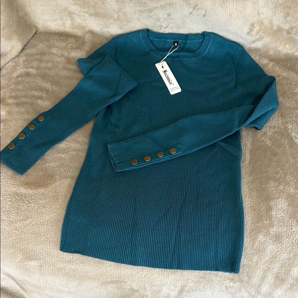 Teal Button-Detail Sweater
